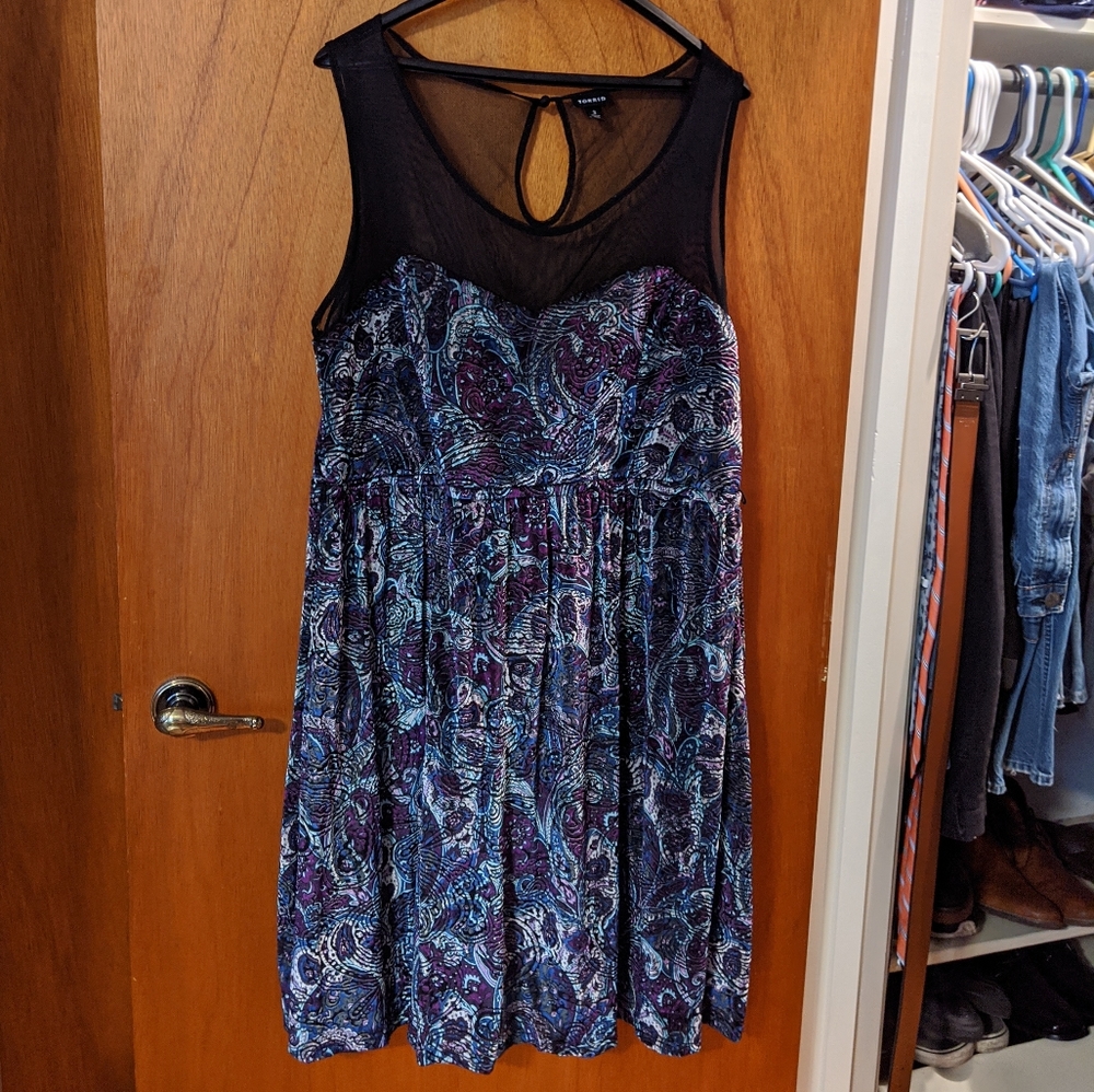Paisley print velour dress